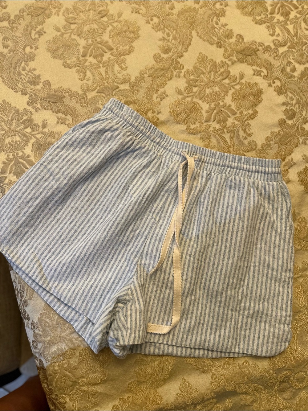 Light Blue Striped Women's Drawstring Shorts